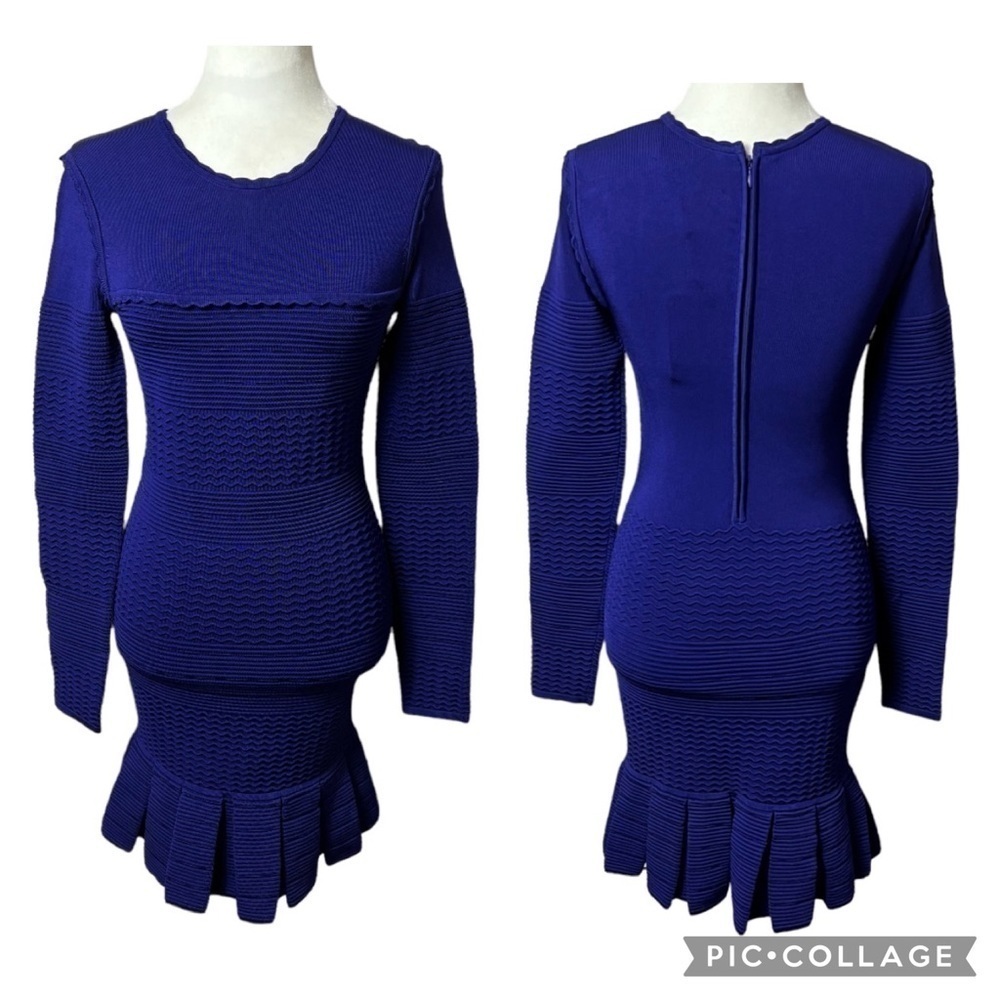 NWT Cynthia Rowley Textured Long Sleeve Bodycon Ruffle Hem Cocktail Dress Sz 6